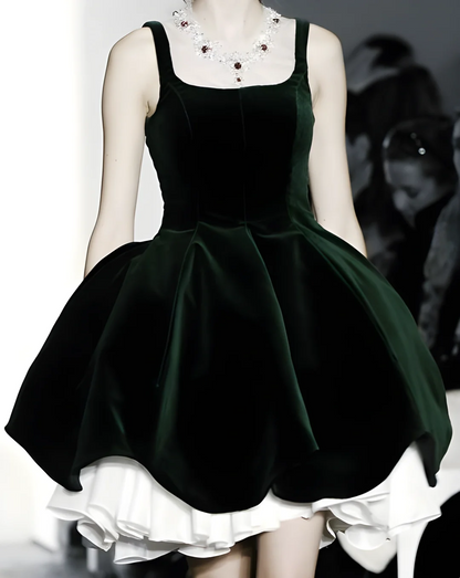 Vestido de fiesta corto de terciopelo verde oscuro, cuadrado, para 8.º grado, formal, de cóctel, para escuela secundaria, DH2559