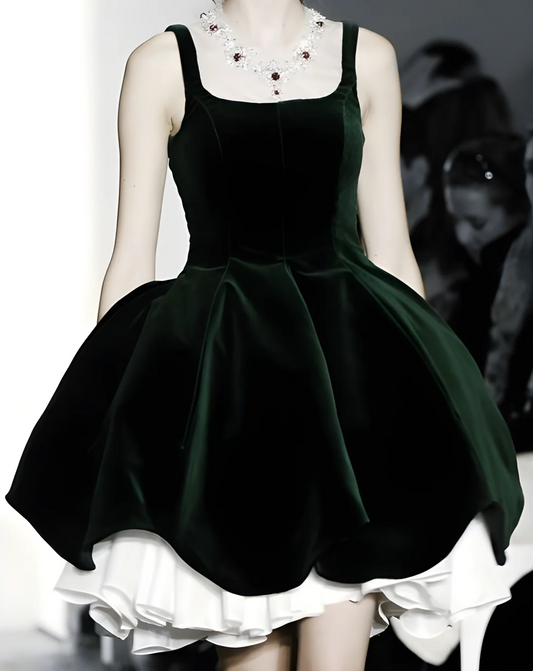 Vestido de fiesta corto de terciopelo verde oscuro, cuadrado, para 8.º grado, formal, de cóctel, para escuela secundaria, DH2559
