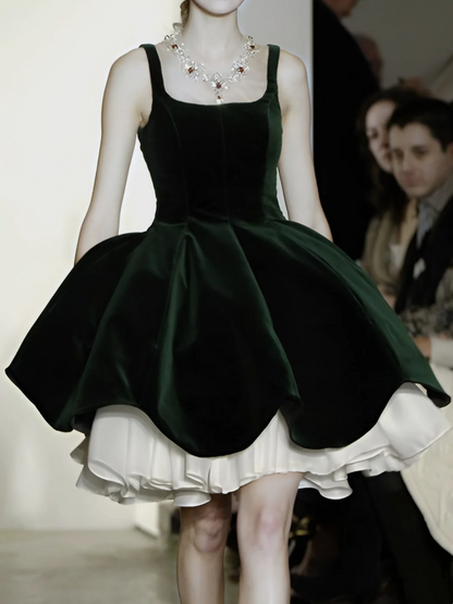 Vestido de fiesta corto de terciopelo verde oscuro, cuadrado, para 8.º grado, formal, de cóctel, para escuela secundaria, DH2559