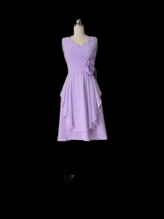 Vestidos de fiesta formales retro de gasa lila con escote en V y corte A, para cumpleaños número 18, vestidos de graduación cortos y minivestidos DH2560