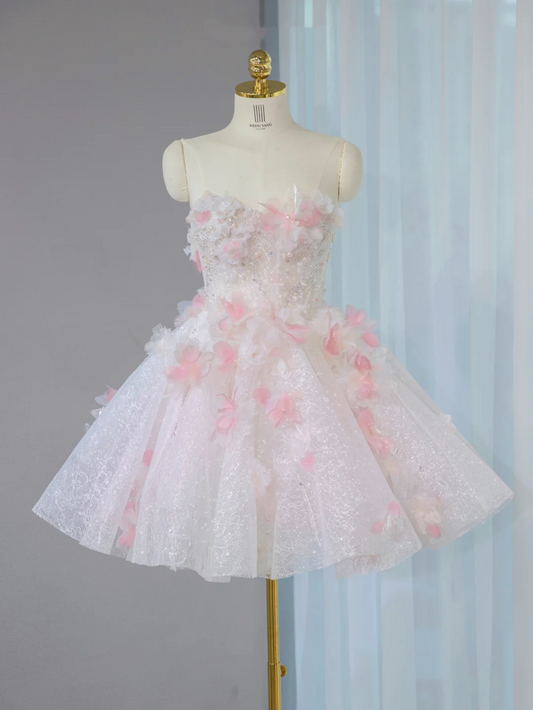 Vestido de princesa con escote corazón de tul rosa claro, corto, mini, formal, para regreso a casa de octavo grado, vestido de cóctel para secundaria, trajes Hoco DH2563