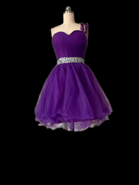 Vestido de fiesta retro de un solo hombro con tul color uva, vestidos formales para el regreso a casa, trajes para el 18.º cumpleaños, vestido de graduación, vestidos cortos mini DH2566