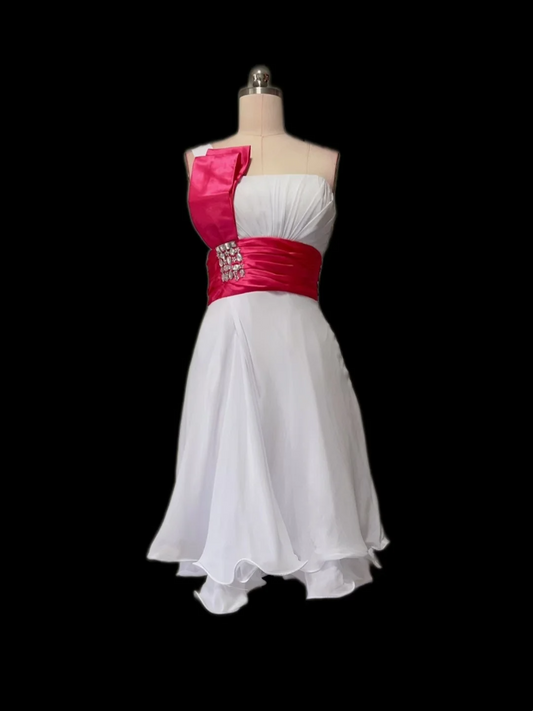 Vestidos de fiesta de gasa blanca, estilo retro, corte A, sin tirantes, para fiesta de 18 años, graduación, minivestidos cortos DH2568