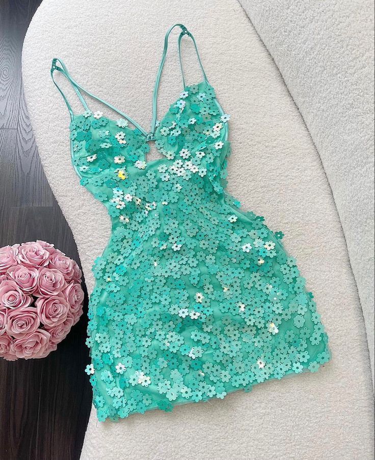 Trendy A line Spaghetti Straps Blue Sequin Mini Short Formal 8th Grade Homecoming Dresses Summer Middle School Hoco Dress Homecoming Outfits DH257