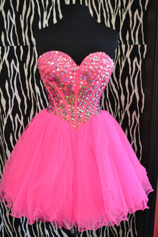 Vestido de fiesta modesto con escote en forma de corazón de tul rosa, vestido formal de bienvenida para baile de graduación de octavo grado, vestido corto Hoco DH2579