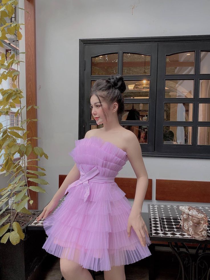 Vestido de fiesta modesto sin tirantes de tul lila, vestido formal de regreso a casa, baile de graduación de octavo grado, vestido corto Hoco DH2584