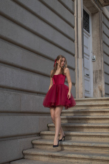 Modest Ball Gown Sweetheart Tulle Burgundy Formal Homecoming Dresses 8th Grad Dance Graduation Dress Short Hoco Dresses DH2587
