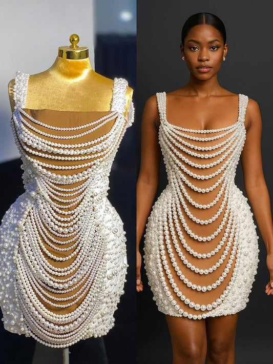 Vestido de fiesta de princesa con escote cuadrado, color champán, de satén, para baile de graduación, corto, DH2595