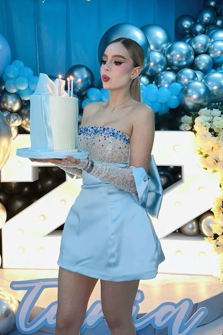 Modest A Line Strapless Light Sky Blue Satin Formal Homecoming Dresses 8th Grad Dance Graduation Dress Short Hoco Dresses DH2599
