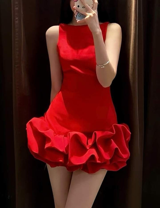 Vestido de fiesta de princesa con escote redondo y satén rojo, para baile de graduación, 8.º grado, corto, DH2603