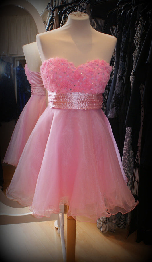 Vestido de fiesta formal de tul rosa claro con escote en forma de A y estampado floral, corte en A, para baile de graduación, DH2605