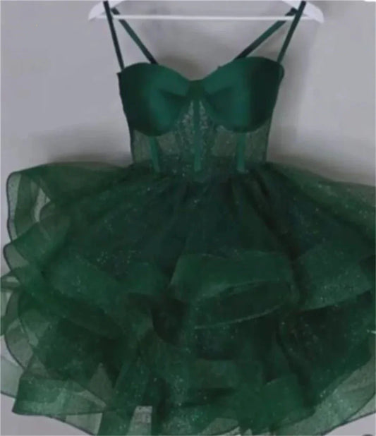 Vestido de princesa con tirantes finos de tul, vestido formal de fiesta para 8.º grado, baile de graduación, vestido corto Hoco DH2613