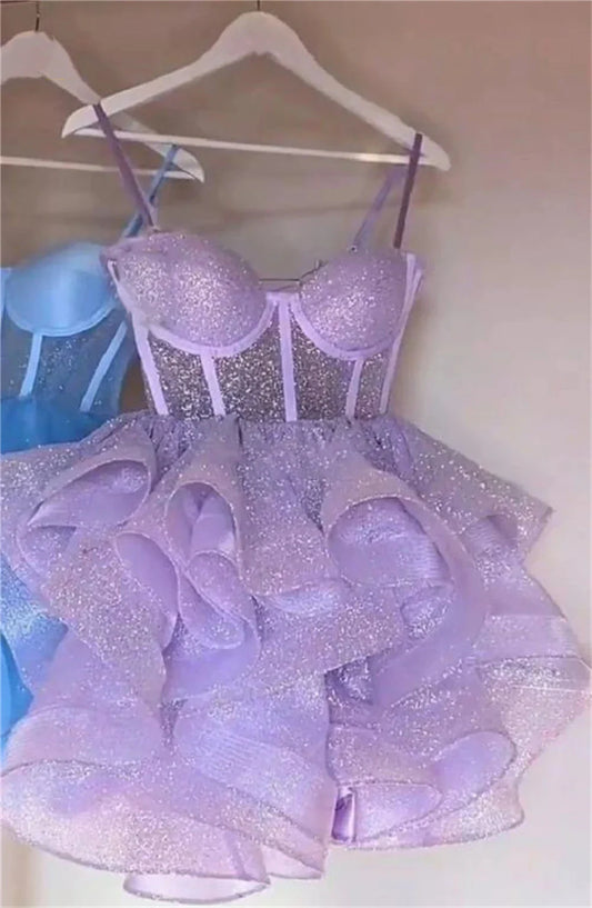 Vestido de princesa con tirantes finos de tul, vestido formal de fiesta para 8.º grado, baile de graduación, vestido corto Hoco DH2613