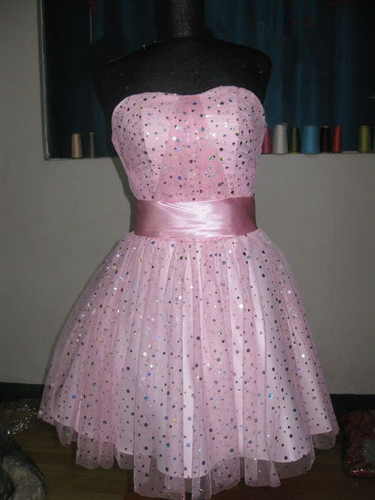 Vestido de princesa sin tirantes de tul rosa, vestido formal de regreso a casa, baile de graduación de octavo grado, vestido corto Hoco DH2615
