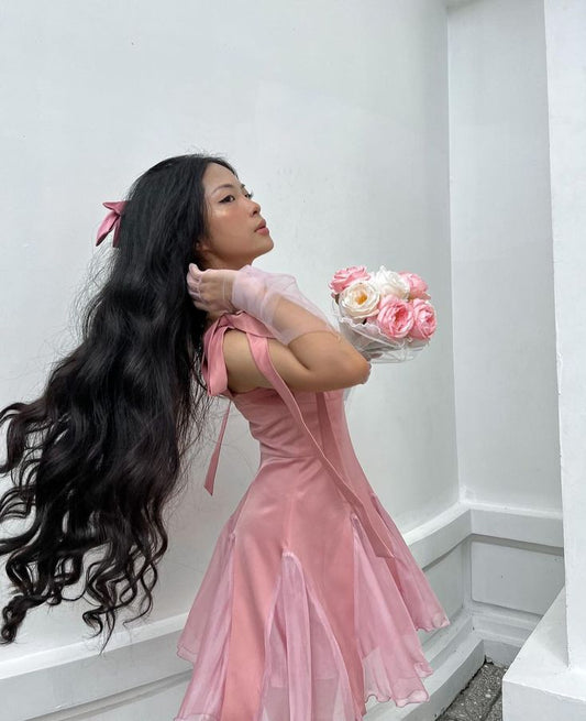 Vestido de princesa con tirantes de gasa rosa, vestido formal de regreso a casa, baile de graduación de octavo grado, vestido corto Hoco DH2620