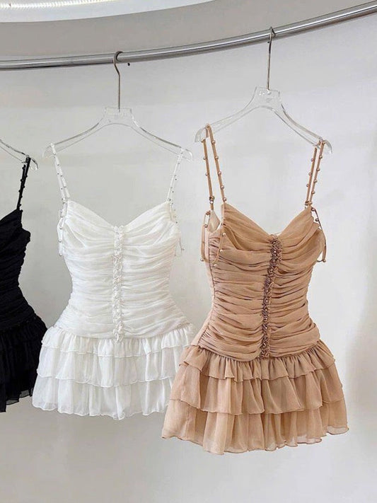 Vestido corto de gasa blanca con tirantes finos para fiesta de 8.º grado, vestido de cóctel para secundaria, DH2625