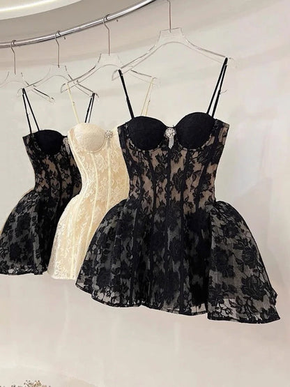 Vestido de fiesta corto con tirantes finos y encaje negro para octavo grado, vestido de cóctel para secundaria, trajes Hoco DH2626