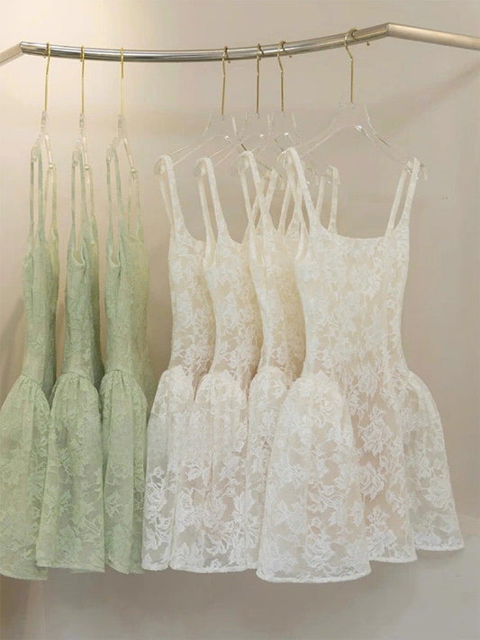 Vestido de fiesta corto de encaje verde salvia cuadrado para octavo grado, vestido de cóctel para secundaria, trajes Hoco DH2628