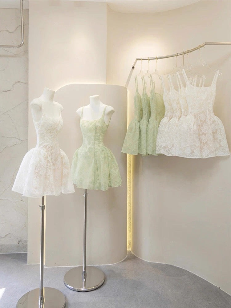 Vestido de fiesta corto de encaje verde salvia cuadrado para octavo grado, vestido de cóctel para secundaria, trajes Hoco DH2628