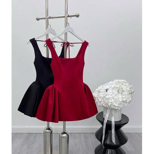 Vestido de fiesta corto de satén rojo con escote cuadrado, minivestido formal para octavo grado, vestido de cóctel para secundaria, trajes Hoco DH2629