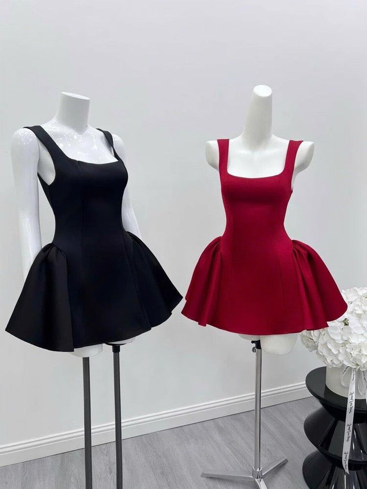 Vestido de fiesta corto de satén rojo con escote cuadrado, minivestido formal para octavo grado, vestido de cóctel para secundaria, trajes Hoco DH2629
