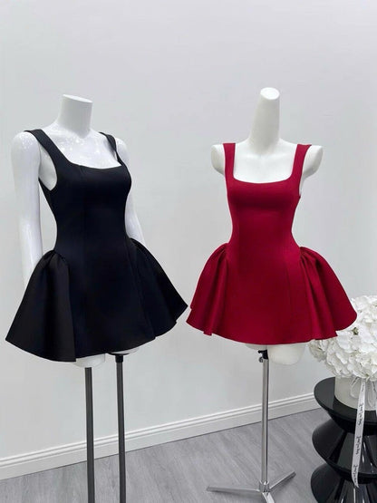 Vestido de fiesta corto de satén rojo con escote cuadrado, minivestido formal para octavo grado, vestido de cóctel para secundaria, trajes Hoco DH2629