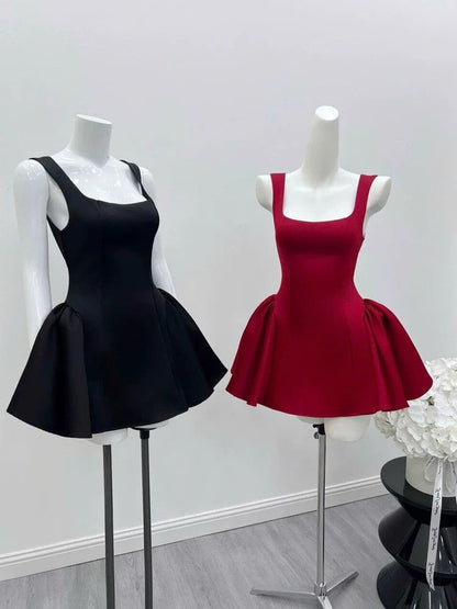 Vestido de fiesta corto de satén rojo con escote cuadrado, minivestido formal para octavo grado, vestido de cóctel para secundaria, trajes Hoco DH2629