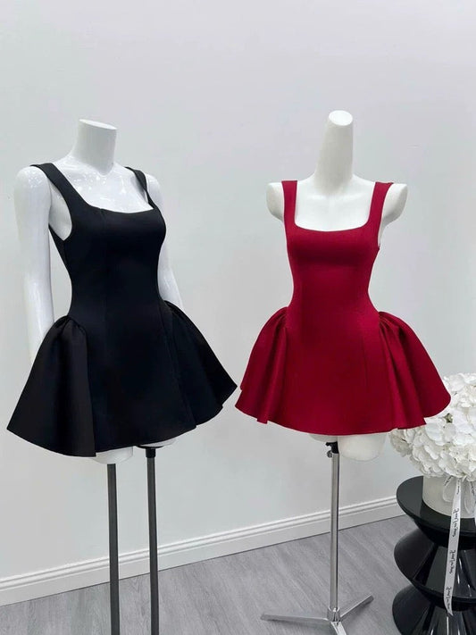 Vestido de fiesta corto de satén rojo con escote cuadrado, minivestido formal para octavo grado, vestido de cóctel para secundaria, trajes Hoco DH2629
