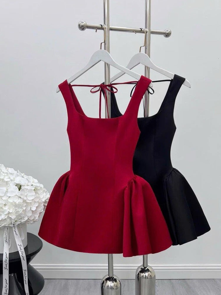 Vestido de fiesta corto de satén rojo con escote cuadrado, minivestido formal para octavo grado, vestido de cóctel para secundaria, trajes Hoco DH2629