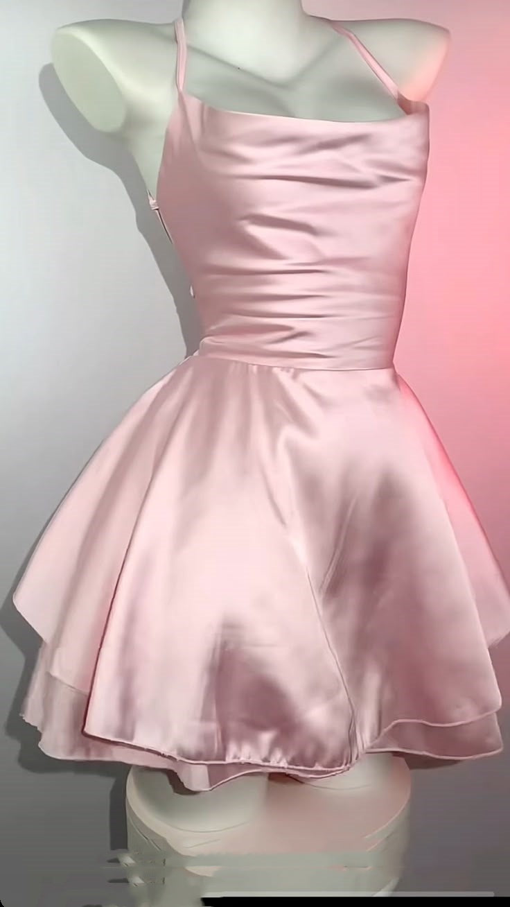 Vestido de fiesta corto de satén rosa ruborizado con cuello halter y corte en A, de moda, para octavo grado, vestido de verano para escuela secundaria, traje de fiesta DH263