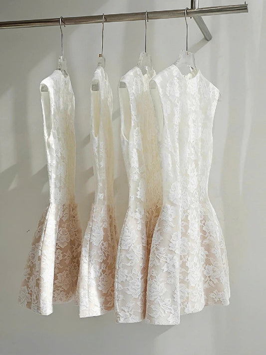 Vestido corto blanco de encaje con escote en A, sencillo, minivestido formal para octavo grado, vestido de cóctel para secundaria, Hoco Outfits DH2634
