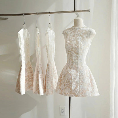 Vestido corto blanco de encaje con escote en A, sencillo, minivestido formal para octavo grado, vestido de cóctel para secundaria, Hoco Outfits DH2634