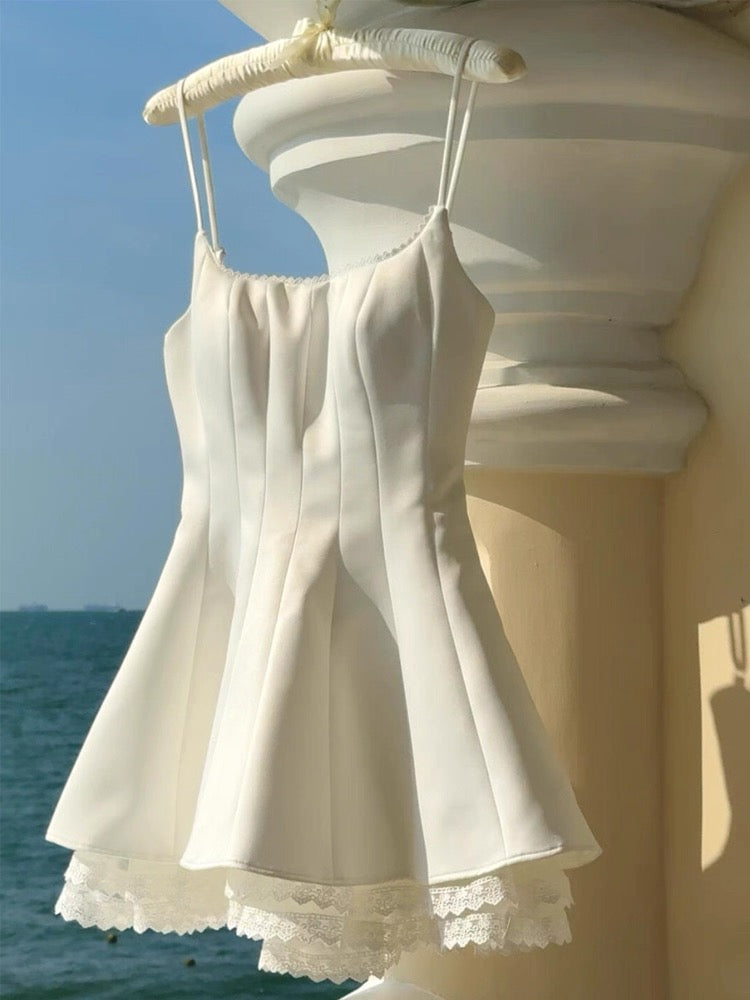 Vestidos blancos de fiesta únicos con tirantes finos, corte A, para baile de graduación de octavo grado, vestidos cortos tipo hoco DH2635