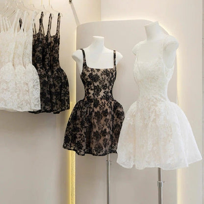 Vestido de fiesta cuadrado, negro, corto, de encaje, para 8.º grado, de cóctel, para escuela secundaria, DH2638