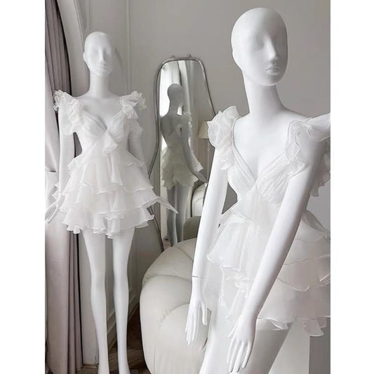 Vestido corto de gasa rosa con escote en V, corte A, para fiesta de 8.º grado, cóctel, Hoco Outfits DH2640