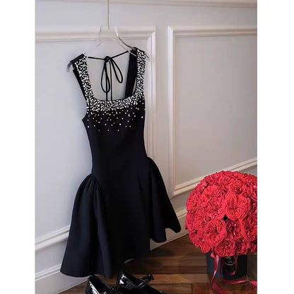Vestido de fiesta cuadrado, corto y negro, para fiesta de 8.º grado, cóctel, escuela secundaria, DH2641