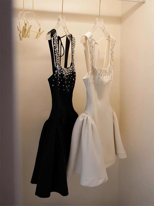 Vestido de fiesta cuadrado, corto y negro, para fiesta de 8.º grado, cóctel, escuela secundaria, DH2641