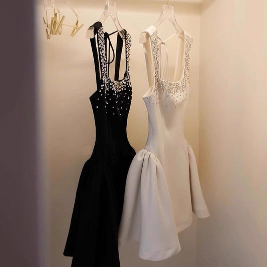 Vestido de fiesta cuadrado, corto y negro, para fiesta de 8.º grado, cóctel, escuela secundaria, DH2641