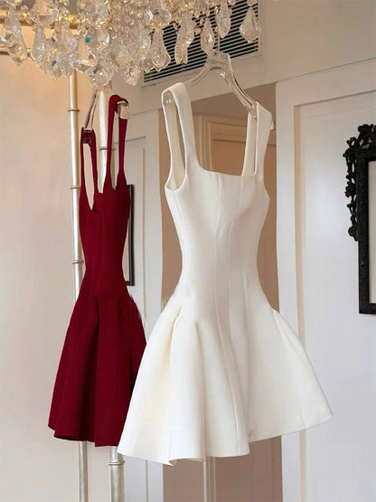 Vestido corto rojo de fiesta con escote cuadrado y corte A, ideal para bailes de verano, minivestido de cóctel DH2643