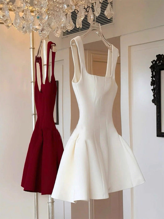 Unique A line Square Neck Red Short Homecoming Dress Summer Dance Inspo Hoco Dresses Mini Cocktail Dress DH2643
