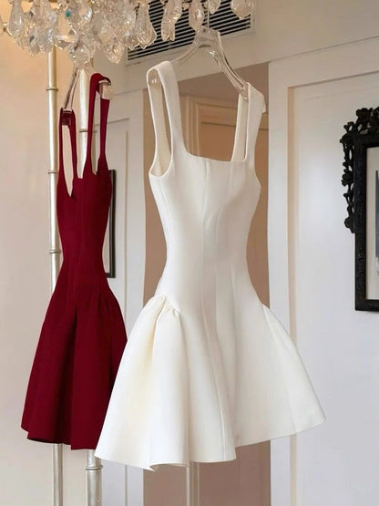Vestido corto rojo de fiesta con escote cuadrado y corte A, ideal para bailes de verano, minivestido de cóctel DH2643