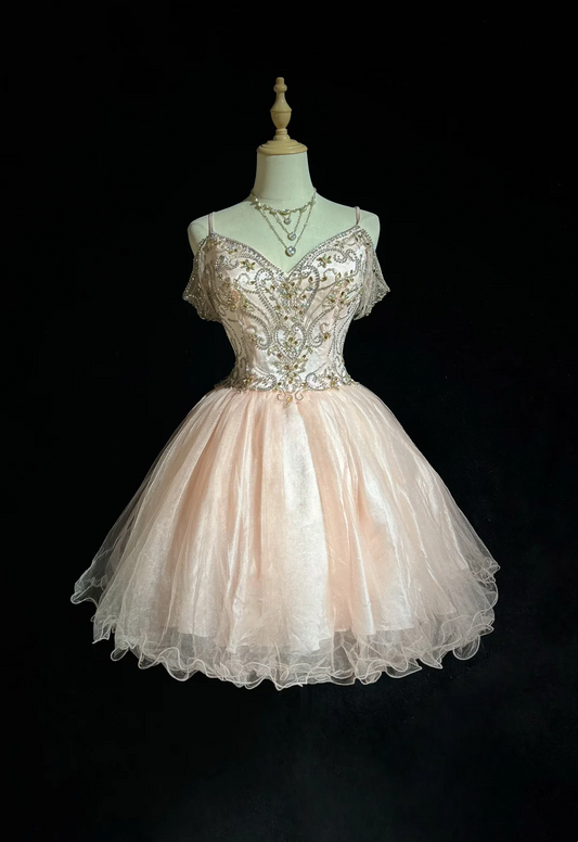 Vestido corto rosa claro con tirantes finos, minivestido formal para fiesta de bienvenida, fiesta de graduación, DH2649
