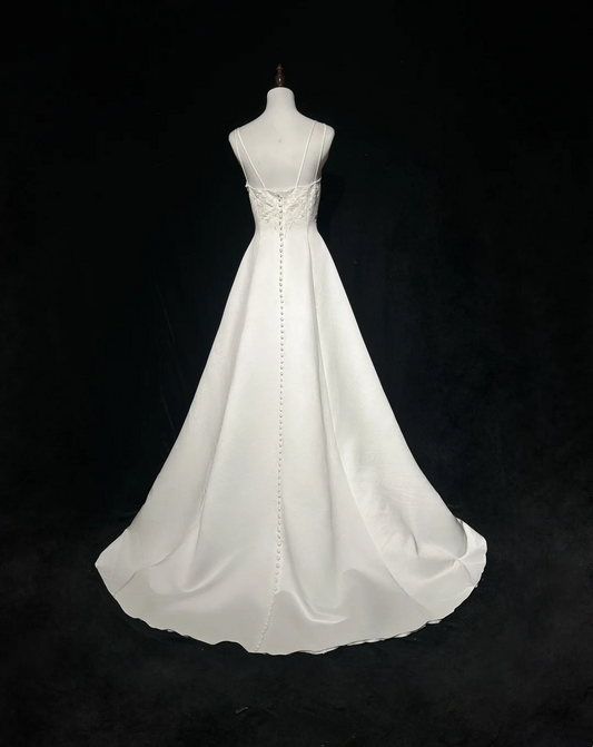 Vestido de novia vintage, vestido de fiesta cuadrado de satén marfil, vestido de novia largo, vestidos de novia retro, vestidos de novia modestos DH2651