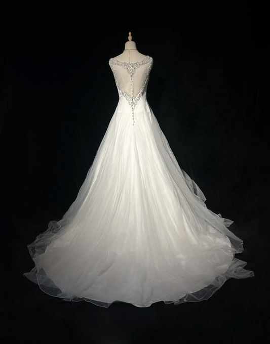Vestido de novia vintage, vestido de fiesta, escote corazón, blanco, cuentas plateadas, tul, vestido de novia largo, vestidos de novia retro, vestidos de novia modestos DH2657
