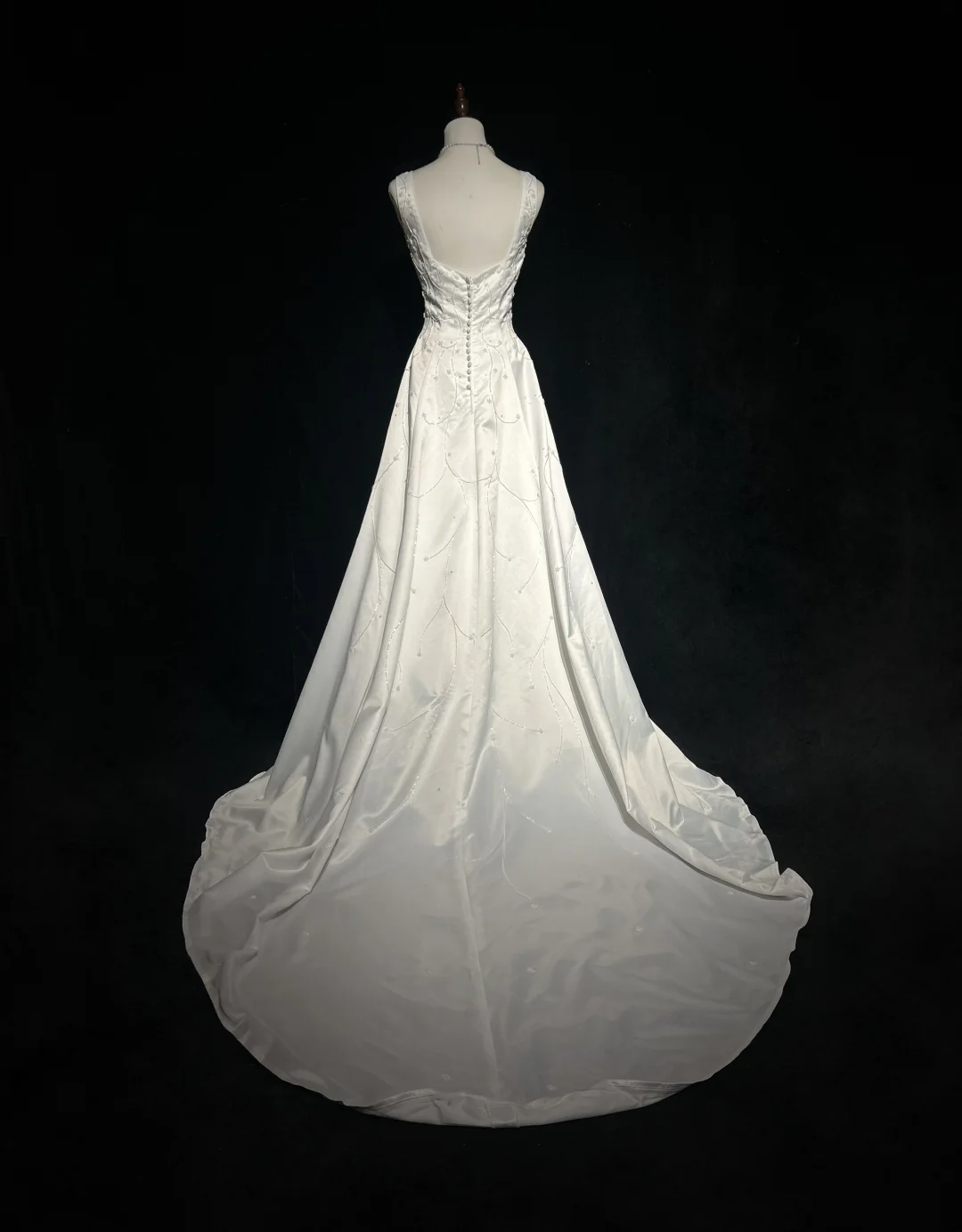Vestido de novia vintage, corte A, escote cuadrado, satén blanco, cuentas, largo, estilo retro, modesto, DH2661
