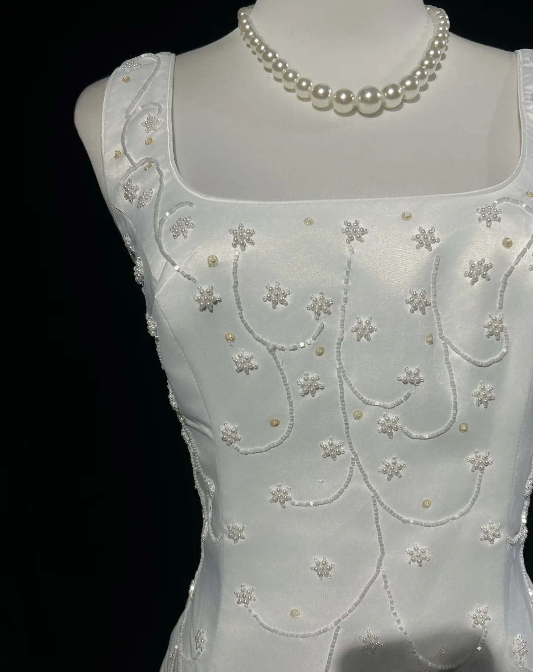 Vestido de novia vintage, corte A, escote cuadrado, satén blanco, cuentas, largo, estilo retro, modesto, DH2661