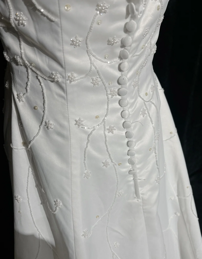 Vestido de novia vintage, corte A, escote cuadrado, satén blanco, cuentas, largo, estilo retro, modesto, DH2661