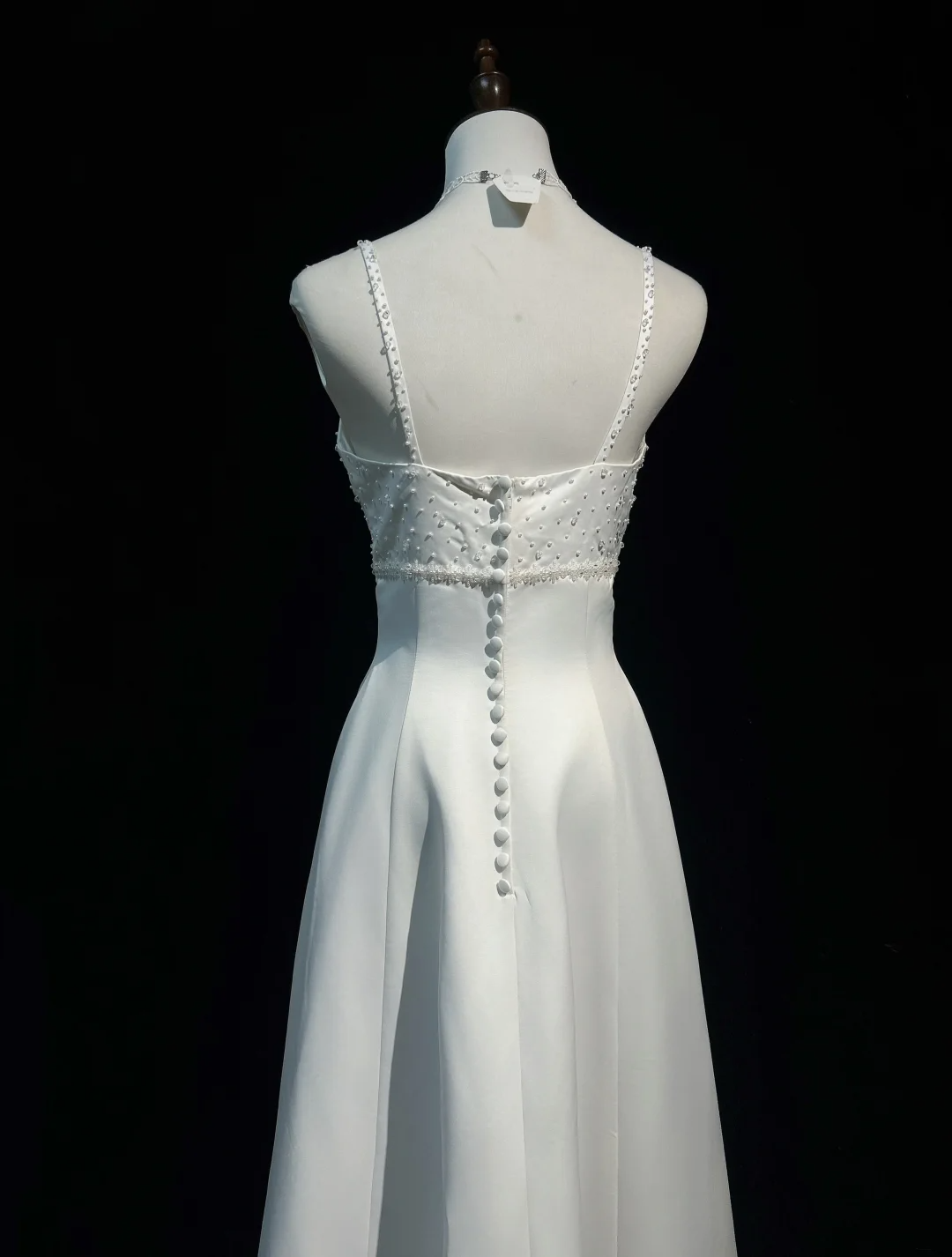Vestido de novia vintage, corte A, tirantes finos, satén blanco, cuentas, largo, estilo retro, modesto, DH2666
