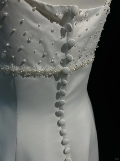 Vestido de novia vintage, corte A, tirantes finos, satén blanco, cuentas, largo, estilo retro, modesto, DH2666