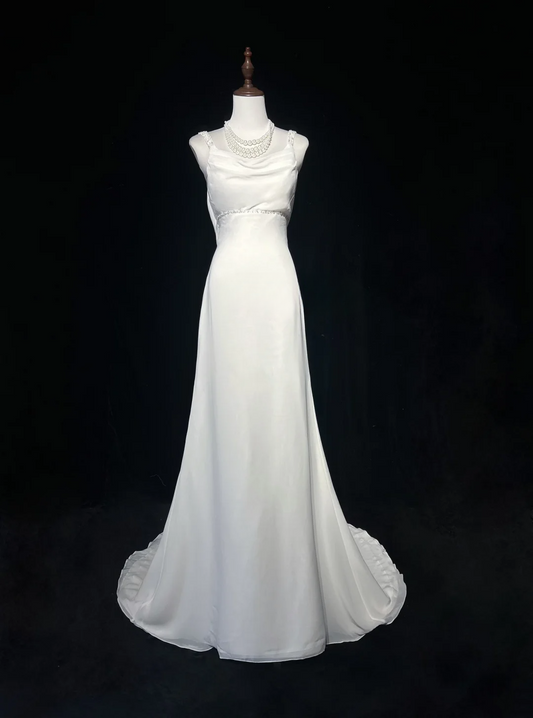 Vestido de novia vintage de corte sirena con tirantes finos, espalda descubierta, de gasa blanca, largo, estilo retro, modesto, DH2669